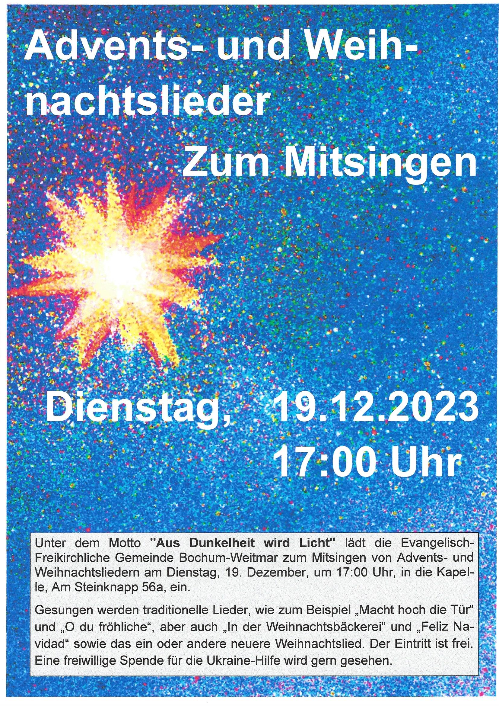 Mitsingen von Advents und Weihnachtsliedern